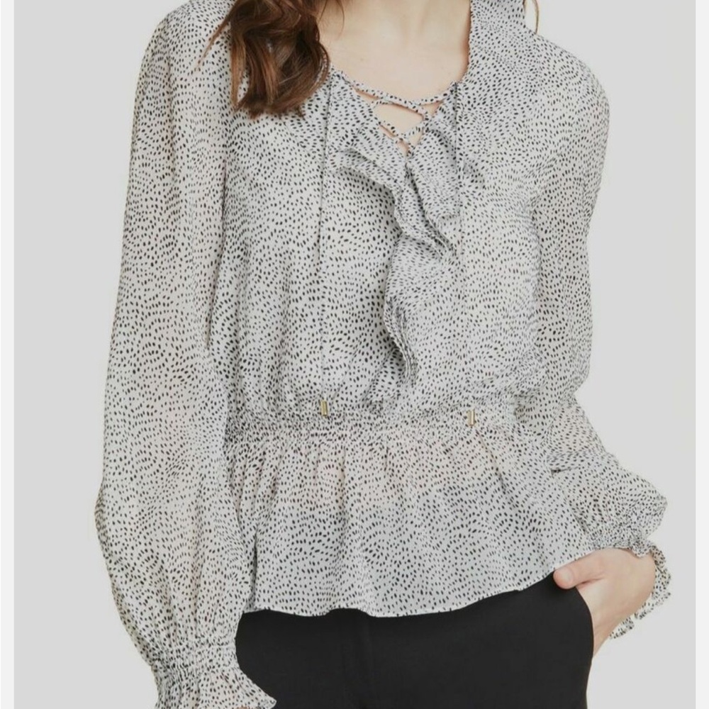Ted Baker Alyanna Black White Speckled Long Sleeve Blouse Size 12 in US